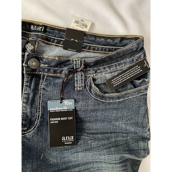 A.N.A Woman Dark Wash Low Rise Fashion Boot Cut Jeans 16W Modern Fit Cotton Blen - Picture 2 of 10